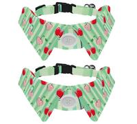 2 Pack Adjustable Dog Bow Tie Collars, Cherries on a Green Stripes Detachable Puppy Dog Collar Neckwear for Cat Small Pets