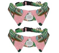 2 Pack Adjustable Dog Bow Tie Collars, Christmas Chameleon Lizard Animal with Hat Pink Background Detachable Puppy Dog Collar Neckwear for Cat Small Pets