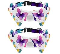2 Pack Adjustable Dog Bow Tie Collars, Colorful Butterflies Set Watercolor Style Detachable Puppy Dog Collar Neckwear for Cat Small Pets