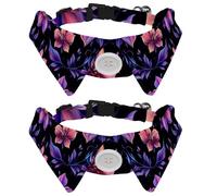 2 Pack Adjustable Dog Bow Tie Collars, Colorful Purple Floral Collection with Leaves Detachable Puppy Dog Collar Neckwear for Cat Small Pets