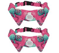 2 Pack Adjustable Dog Bow Tie Collars, Cute Christmas Chameleon with Hat Pink Background Detachable Puppy Dog Collar Neckwear for Cat Small Pets
