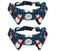 2 Pack Adjustable Dog Bow Tie Collars, Cute Christmas Penguins on Blue Background Detachable Puppy Dog Collar Neckwear for Cat Small Pets