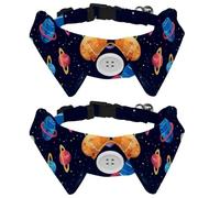 2 Pack Adjustable Dog Bow Tie Collars, Cute Colorful Universe Planets Galaxy Detachable Puppy Dog Collar Neckwear for Cat Small Pets