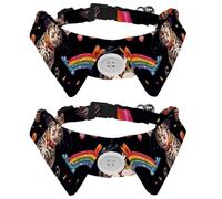 2 Pack Adjustable Dog Bow Tie Collars, Cute Kitten in Witch Hat Rainbow and Candies Detachable Puppy Dog Collar Neckwear for Cat Small Pets