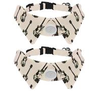 2 Pack Adjustable Dog Bow Tie Collars, Guitar Seamless Vintage Pattern Detachable Puppy Dog Collar Neckwear for Cat Small Pets