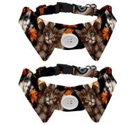 2 Pack Adjustable Dog Bow Tie Collars, Kittens with Autumn Maple Leaves Detachable Puppy Dog Collar Neckwear for Cat Small Pets