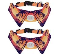 2 Pack Adjustable Dog Bow Tie Collars, Landscape Sunset with Palms Detachable Puppy Dog Collar Neckwear for Cat Small Pets