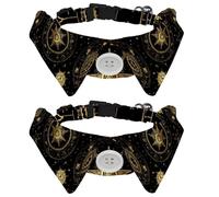 2 Pack Adjustable Dog Bow Tie Collars, Magic Sky Abstract Zodiac Astrology Black Background Detachable Puppy Dog Collar Neckwear for Cat Small Pets