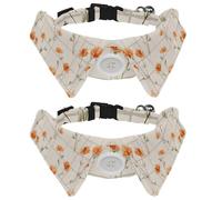 2 Pack Adjustable Dog Bow Tie Collars, Orange Flowers with Petals and Sage Green Stems Detachable Puppy Dog Collar Neckwear for Cat Small Pets