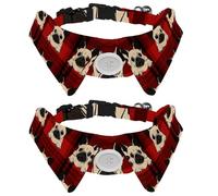 2 Pack Adjustable Dog Bow Tie Collars, Puppy French Bulldog on Red Plaid Background Detachable Puppy Dog Collar Neckwear for Cat Small Pets