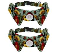 2 Pack Adjustable Dog Bow Tie Collars, Red and Yellow Vintage Flowers on Sage Green Background Detachable Puppy Dog Collar Neckwear for Cat Small Pets