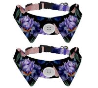 2 Pack Adjustable Dog Bow Tie Collars, Seamless Peony and Iris Flowers Vintage Watercolor Pattern Detachable Puppy Dog Collar Neckwear for Cat Small Pets