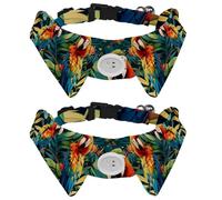 2 Pack Adjustable Dog Bow Tie Collars, Tropical Birds Parrots Exotic Jungle Plants Detachable Puppy Dog Collar Neckwear for Cat Small Pets