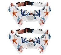 2 Pack Adjustable Dog Bow Tie Collars, Underwater Anchor with Coral adn Starfishes Detachable Puppy Dog Collar Neckwear for Cat Small Pets