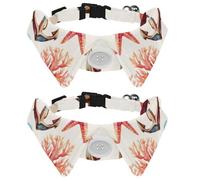 2 Pack Adjustable Dog Bow Tie Collars, Underwater Anchor with Coral adn Starfishes Pattern Detachable Puppy Dog Collar Neckwear for Cat Small Pets