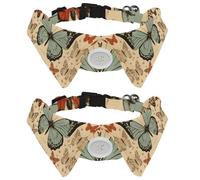 2 Pack Adjustable Dog Bow Tie Collars, Vintage Colored Butterflies Poster Detachable Puppy Dog Collar Neckwear for Cat Small Pets