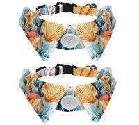 2 Pack Adjustable Dog Bow Tie Collars, Watercolor Jellyfish Seashell Coral and Starfish Detachable Puppy Dog Collar Neckwear for Cat Small Pets