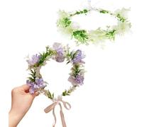2-Pack Adjustable Fairy Headbands with Ribbons - Floral Crowns & Hair Wreaths for Women & Brides, Enchanted Forest Accessories (Purple+White, 1)