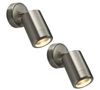 2 PACK Adjustable IP65 Wall Spotlight - 7W LED GU10 - Brushed Stainless Steel