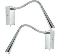2 Pack - Adjustable LED Wall Light Warm White Chrome Flexible Bedside Lamp Loops White One Size
