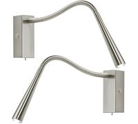 2 PACK Adjustable LED Wall Light Warm White Chrome Flexible Bedside Task Lamp Loops White One Size