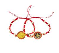 2-Pack Adjustable Red Cord Catholic Rosary Bracelets with St. Benedict Medallion & Gold Beads Unisex Religious Prayer Bracelets for Spiritual Protection Faith & Blessings Gift for Men & Women