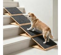 2 Pack Adjustable Wooden Dog Ramps for Stairs, Foldable Pet Stairs Steps for Small Dogs Cats, Non-Slip Pet Ramp for Senior Injured Short-Legged Dogs & Mobility Limited Pets (2)