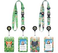 2 Pack Adorable Cat ID Badges with Retractable Badge Reel and Adjustable Lanyard for Ship Card Holder & Cruise Essentials,Cute ID Badge Holder for Worker Nurse Teacher Student