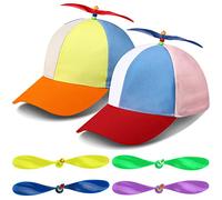 2 Pack Adult Propeller Hat Brightly Rainbow Color Propeller Hat Rainbow Top Hat with 4 Detachable Propeller (Red, Orange Brim)