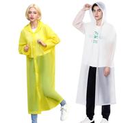 2 Pack Adult Rain Ponchos, Heavy Duty Reusable EVA Waterproof Raincoat with Drawstring Hood for Men & Women, Long 145cm Full Coverage Rainwear for Hiking, Festivals, Fishing (Fits Height 1.6-1.9m)