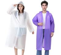 2 Pack Adult Rain Ponchos, Heavy Duty Reusable EVA Waterproof Raincoat with Drawstring Hood for Men & Women, Long 145cm Full Coverage Rainwear for Hiking, Festivals, Fishing (Fits Height 1.6-1.9m)