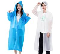 2 Pack Adult Rain Ponchos, Heavy Duty Reusable EVA Waterproof Raincoat with Drawstring Hood for Men & Women, Long 145cm Full Coverage Rainwear for Hiking, Festivals, Fishing (Fits Height 1.6-1.9m)