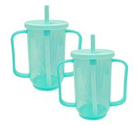 2 Pack Adult Sippy Cups for Elderly 12oz No Spill Cup for Adults Dysphagia Cups with 2 Handles Straw for Disabled Patients Limited Mobility