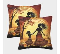 2 Pack African Women Pillow Case 3D Traditional African Art Styles Printed Cushion Box Suitable for Home Living Room Decoration Car Pillow Case 50x50cm