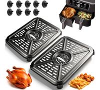 2 Pack Air Fryer Grill Pan for Ninja Foodi AF400UK 9.5L DualZone, Non-Stick Stainless Steel Replacement Crisper Plate & Grill Tray, Dishwasher Safe Air Fryer Accessories