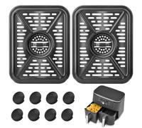 2 Pack Air Fryer Grill Pan for Ninja Foodi AF400UK DZ400UK 9.5L | 6-in-1 DualZone 2 Drawers, Non-Stick Stainless Steel, Air Fryer Tray Replacement with 8 Pcs Rubber Bumpers, Dishwasher Safe