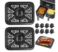 2 Pack Air Fryer Grill Pan for Ninja Foodi Foodi AF400UK 9.5L 6 in 1 | Grill Plate Tray Accessories,With 8 Rubber Bumper,Replacement Accessories for Air Fryer Trays Suitable for Kitchens