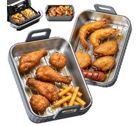 2 Pack Air Fryer Liners with Removable Silicone Ring, Reusable Air Fryer Liners Compatible with Ninja AF400EU/AF500EU/SL400EU,COSORI Dual Basket,Heat Resistant, Dishwasher Safe(Stainless steel)