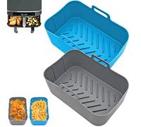 2 Pack Air Fryer Silicone Liners for Ninja Foodi Dual Zone 7.6L AF300UK and 9.5L AF400UK, Ninja Reusable Dual Air Fryer Pot Baskets Accessories, Food Safe Replacement Liner (Gray+Blue)