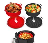 2 Pack Air Fryer Silicone Liners Pot - Reusable Air Fryer Silicone Basket Bowl for 5 qt or Bigger - Airfryer Silicone Liner Replacement - Red & Black