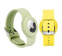 2 Pack Air-tag Wristband Compatible with Apple Air-Tag,Soft Adjustable Air-tag Bracelet, Ai-rtag Watch Band for Kids Toddler Baby Children Elders (Yellow&Green)