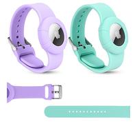 2 Pack Air-tag Wristband Compatible with Apple Air-Tag,Soft Adjustable Air-tag Bracelet, Air-tag Watch Band for Kids Toddler Baby Children Elders (Purple&Mint Green Plus)