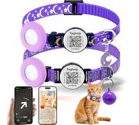 2 Pack Airtag Cat Collar, Breakaway Cat Airtag with Smart ID tag & QR Code Reflective,Lightweight Kitten Collar for Apple Air tag, Moons Stars for GPS Tracker or Boy Girl Cats, Kittens(Purple)