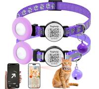 2 Pack Airtag Cat Collar, Breakaway Cat Airtag with Smart ID tag & QR Code Reflective, Lightweight Kitten Collar for Apple Air tag, Hidden Holder for GPS Tracker or Boy Girl Cats, Kittens(Purple)