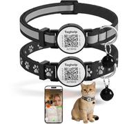 2 Pack Airtag Cat Collar, Breakaway Cat Airtag with Smart ID tag & QR Code Reflective (Reflective Strip & Paw Pattern - Black, Collar Only)