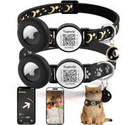 2 Pack Airtag Cat Collar, Breakaway Cat Airtag with Smart ID tag & QR Code Reflective (Star Moon & Paw Pattern - Black, with Integrated AirTag Holder)