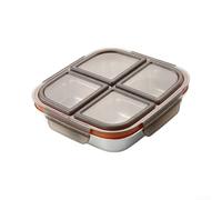 2 Pack Airtight Stainless Steel Snack Containers 4 Compartment Meal Prep Box Black 21x20cm Lunch Kit