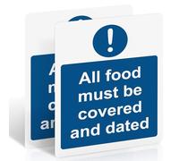 2 Pack All Food Must Be Covered and Dated Signs 200mm x 150mm - Self-Adhesive PVC Kitchen Hygiene Signs, UV Matte Finish, for Restaurants, Cold Storage, Catering and Food Prep Areas