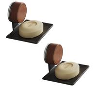 2-Pack Aluminium Soap Dish with Walnut Suction Cup - No Drill, Self-Draining with Holes, For Glass, Mirror & Metal (Bathroom & Kitchen)