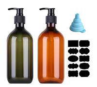 2 Pack Amber Soap Dispenser, 500ML/17oz Refillable Empty Press Pump Bottles, Plastic Liquid Soap Dispenser Storage Holder Container for Lotions, Shampoo, Conditioner (Green+Brown)